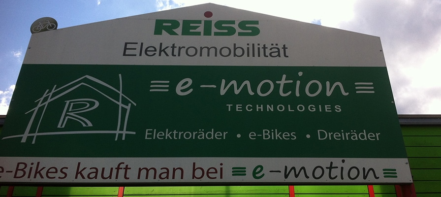 Eingangsschild e-motion e-Bike Welt Würzburg