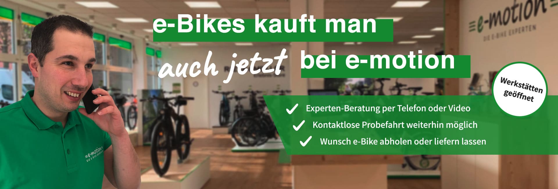 e-Bikes kauft man auch jetzt bei e-motion - Unser Händler beraten per Telefon und/oder Video